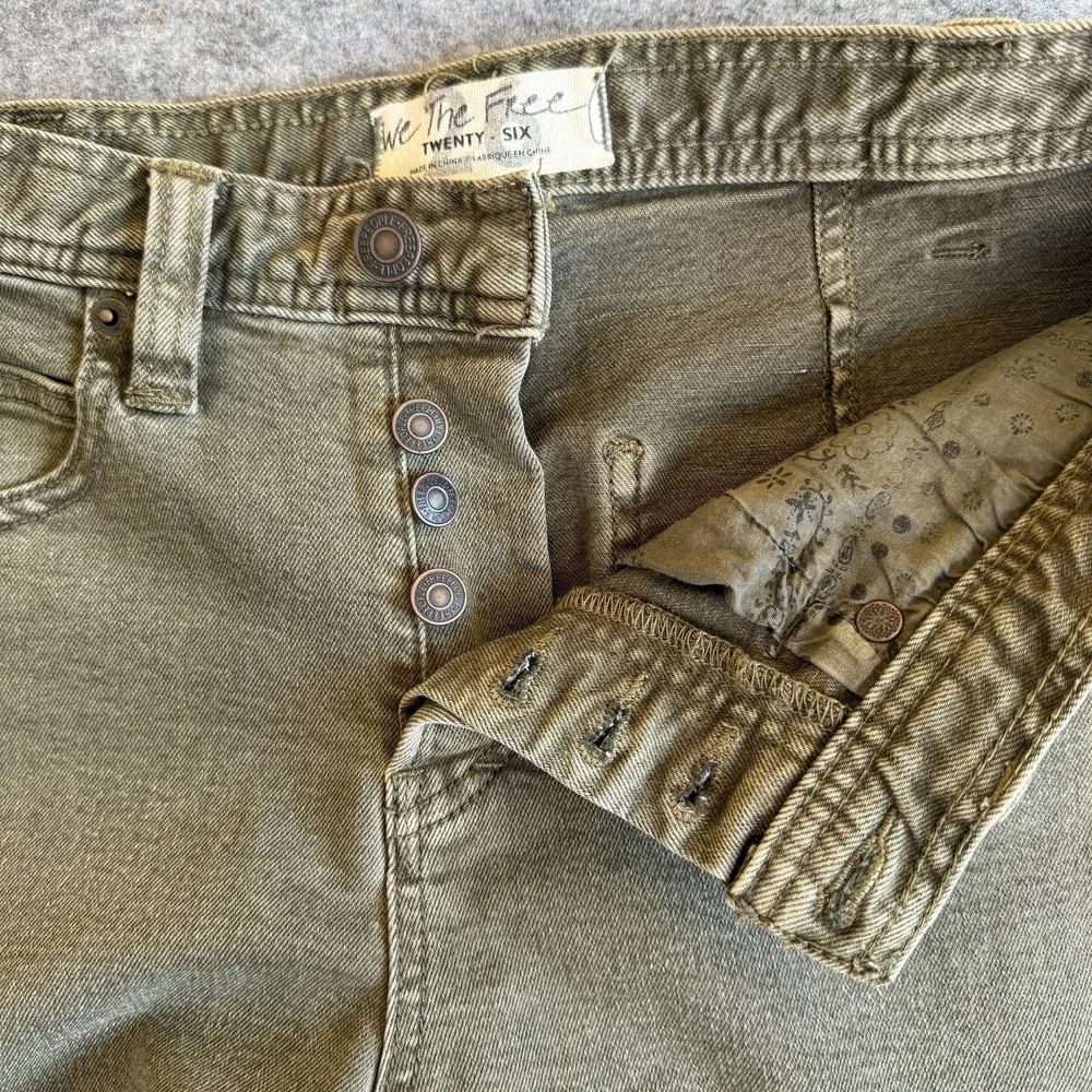 We The Free‎ Jeans Womens 26 Olive Green High Rise Carpenter Skinny Button Fly